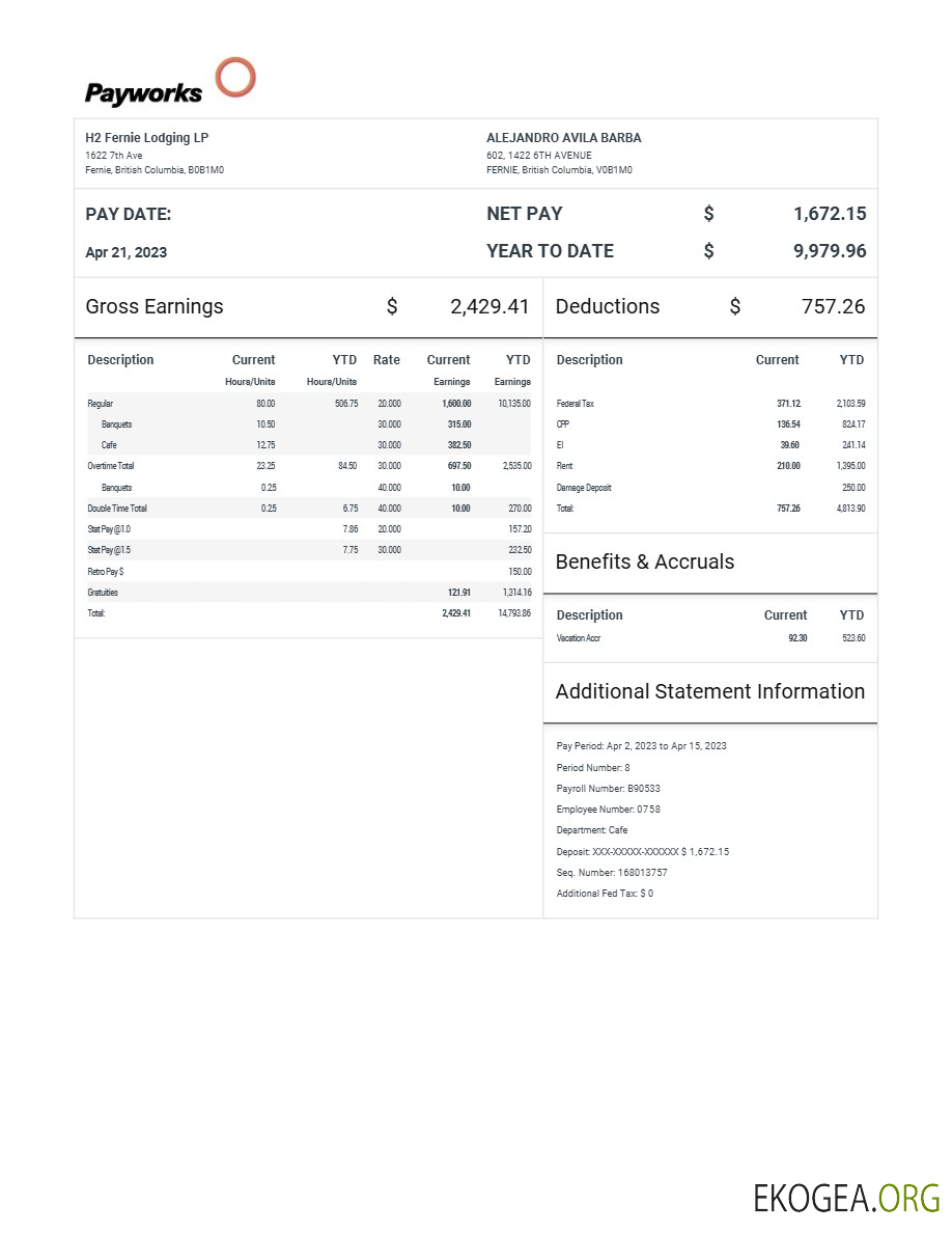 Modèle de relevé de paie H2 Fernie Lodging LP aux formats Word et PDF.pdf, 1